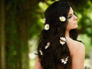 hair, forest, Flowers, We, Women