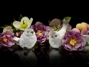 Candies, Flowers, figures, Helleborus, composition, eggs, birds