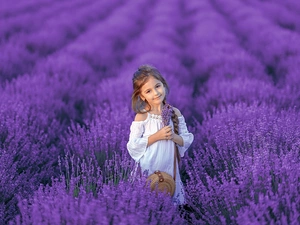 Field, Kid, girl, lavender