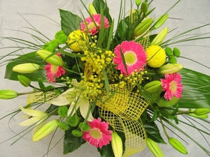 color, gerberas, lilies, bouquet