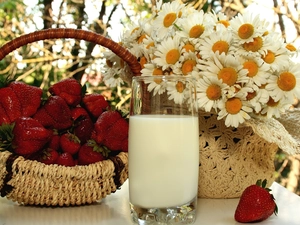 Baskets, milk, Margaret, strawberries