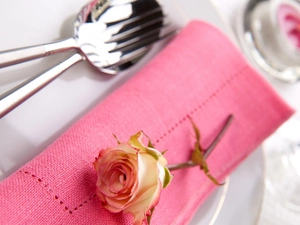 napkin, rose, cutlery