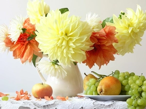 napkin, dahlias, Fruits