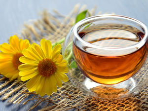 glass, Yellow, tea, napkin, dish, Calendula Officinalis