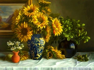 ornamental, Vase, Nice sunflowers