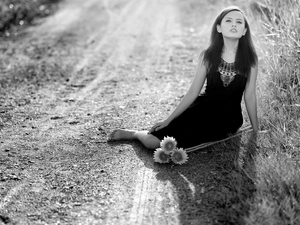 On The Road, girl, Nice sunflowers