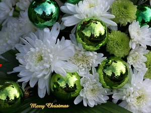 color, baubles, green ones, Chrysanthemums, White