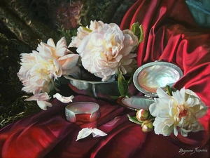 painting, Flowers, composition, Peonies, mirror, picture, Zbigniew Kopania, bracelet