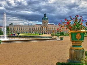geranium, palace, fountain, bowl, square