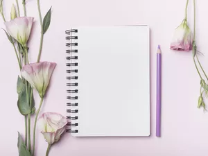 note-book, Flowers, purple, background, chalk, Eustoma