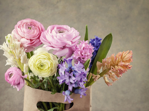 glaucoma, Flowers, paper, Purse, Hyacinths, bouquet