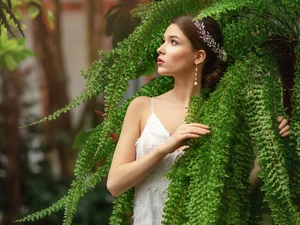 dress, fern, ear-ring, White, Women