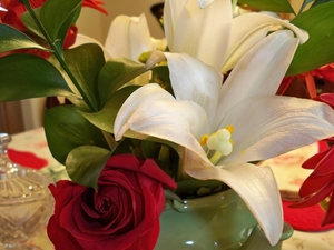 bouquet, lilies, rose, flowers