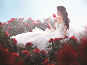 Women, Dress, roses, White