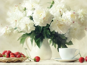 strawberries, White, Peonies