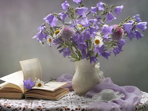 ringtones, daisy, hat, Book, blade, Flowers, bouquet, tablecloth