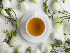 Eustoma, White, saucer, tea, cup, Flowers