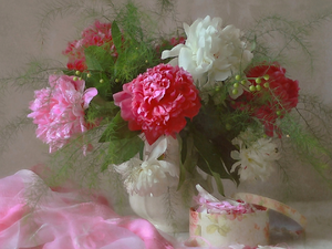 color, bowl, textile, Peonies