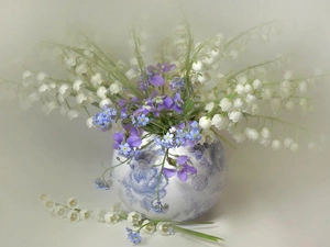 Forget, vase, flowers, lilies, bouquet