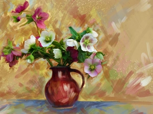 Vase, Art Image, Flowers, bouquet, Helleborus