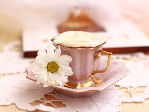 White, Daisy, plate, coffee, cup