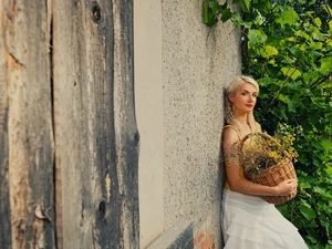 wild, flowers, house, basket, Blonde