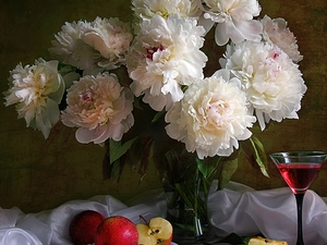 Pink, apples, Wine, Peonies